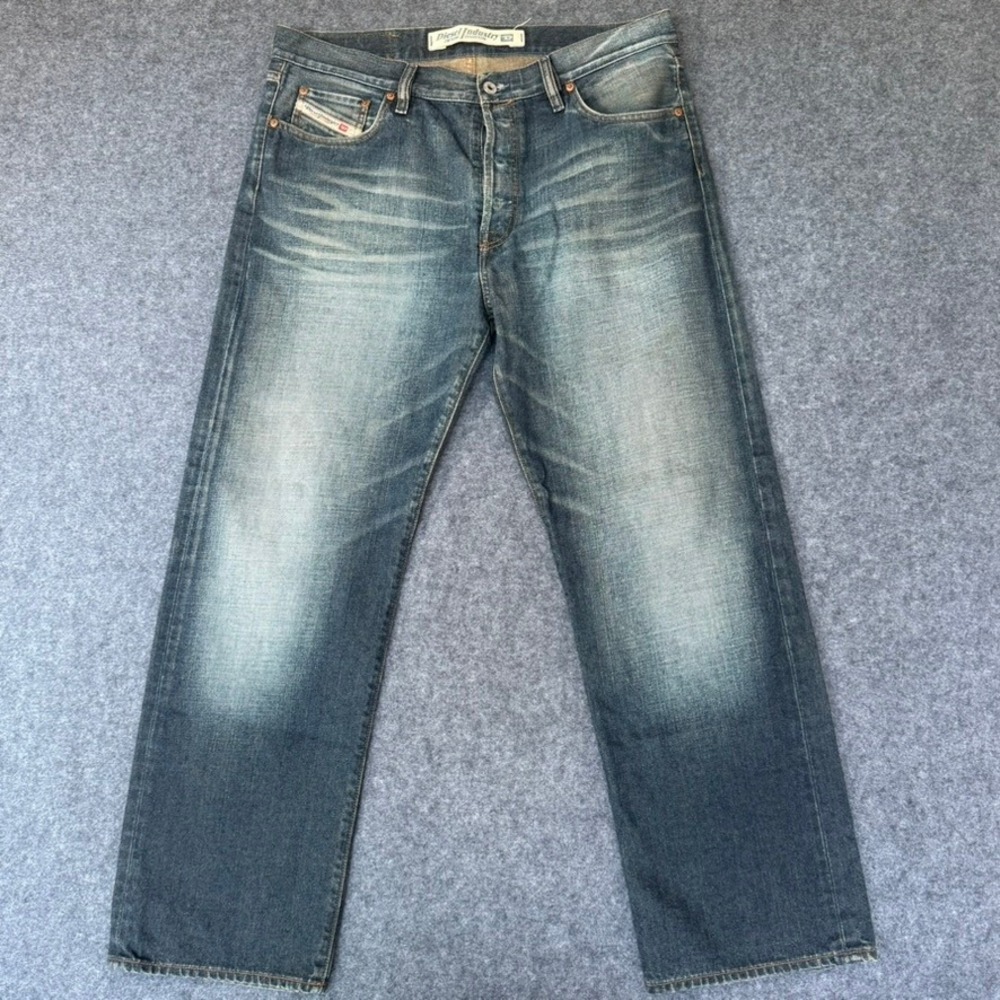 Diesel Kratt Mens Straight Leg Jeans Blue Whiskered Made in Italy Size 36x30